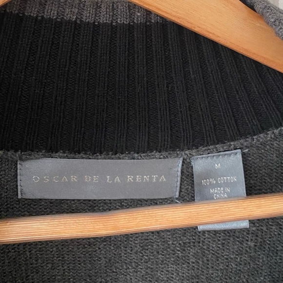 Oscar de la Renta Mens 1/2 Zip Argyle Mock Pullover Sweater Grey Black - Picture 4 of 5